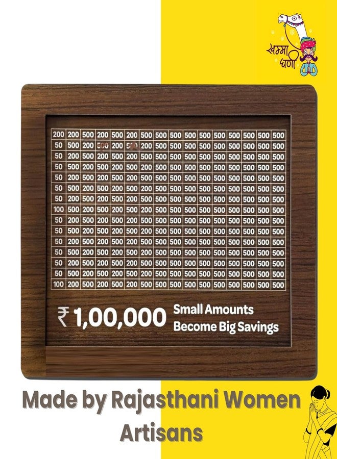 KhammaGhani Wooden Piggy Bank for,Coin Box with Carved Design, Savings Box, Mini Bank, Donation Box, Smart Money Box, Wooden Coin Box, Money Saver, Piggy Bank with Numbers (1) for Kids & Adults - Image 2